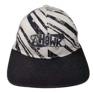 Tony Hawk Skateboard Logo Striped Baseball Cap White Black OSFA Brim Graphic